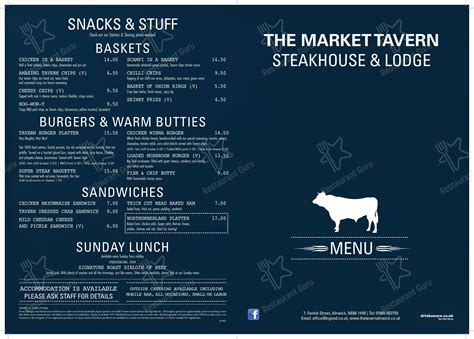 Menu at The Market Tavern, Steakhouse and Lodge, Alnwick