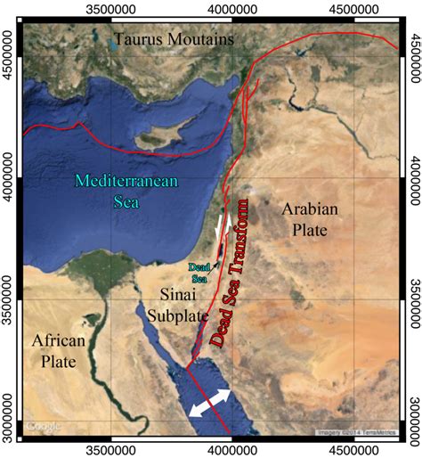 Areal map. The Dead Sea Transform and the areal tectonic plate ...