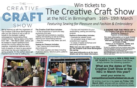 WIN TICKETS to the Creative Craft Show at the NEC - The Solihull Observer