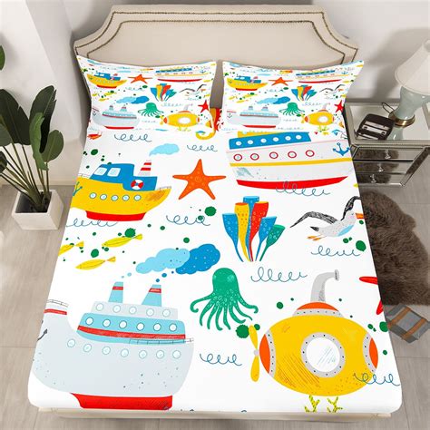 Ocean Decor Twin Bed Sheets for Boys,Nautical Sailboat Steamer Bedding Set Starfish Seagull ...