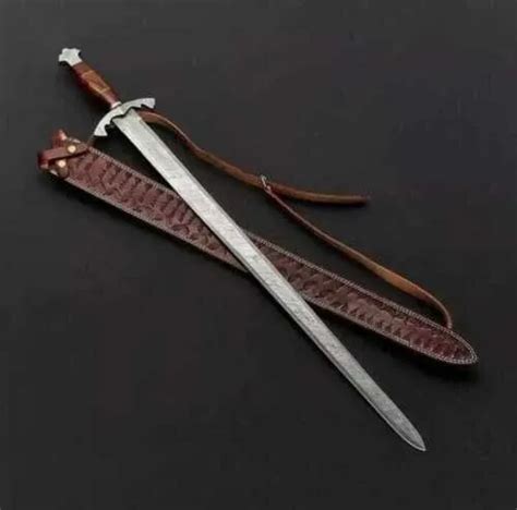 CUSTOM HANDMADE DAMASCUS Steel Sword Viking With Damascus Guard Leather Sheath $99.00 - PicClick