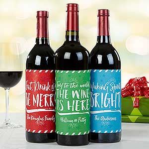 Personalized Holiday Cheer Wine Bottle Labels