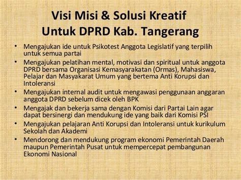 Visi Misi dan Solusi Kreatif Bacaleg PSI DPRD Kab Tangerang