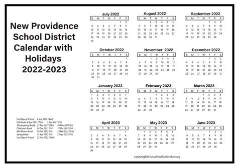 [NPSD] New Providence School District Calendar Holidays 2023