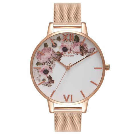 Olivia Burton Floral Rose Gold Mesh Strap Watch - Knights The Jewellers ...