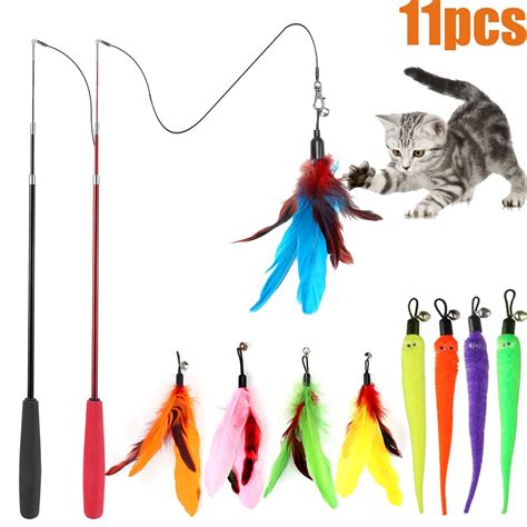 MeoHui 11PCS Retractable Cat Feather Toy Set, Interactive Cat Toys Wand ...