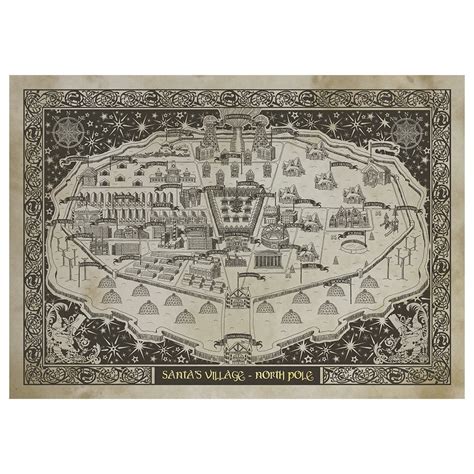 Santa's Village Map Gold Foiled Heavyweight Art Print (A3 42cm x 29.7c ...