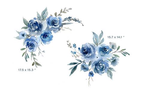 Blue Watercolor Flowers Roses, Bouquets, Frames, Wreaths (211844) | Illustrations | Design ...