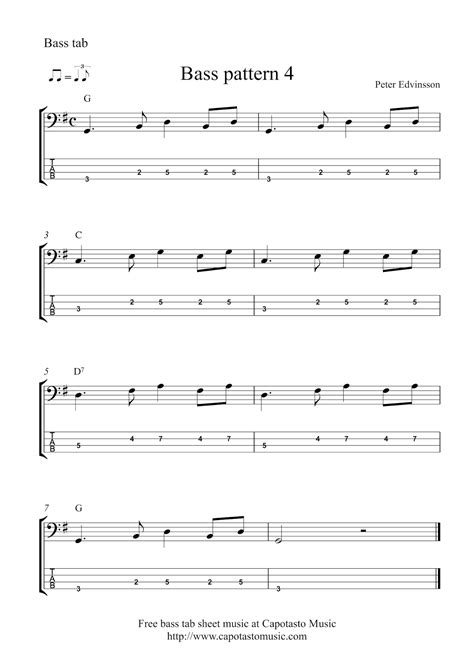 Free Sheet Music Scores: Bass Guitar Pattern