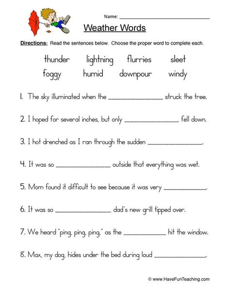 Weather Fill in the Blank Worksheet - Have Fun Teaching | Weather words, Weather worksheets ...