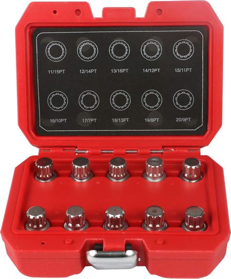 10Pcs/Set Removal Kit Tire Anti theft Spline Screw Sleeve Wheel Lock Lug Nut Removal Tools ...