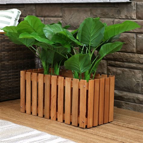 Sunnydaze Meranti Wood Picket Style Planter Box - Outdoor Wooden Decorative Holder with Fence ...