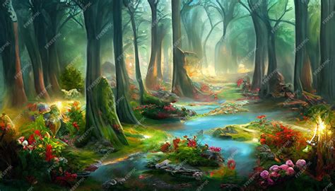 Premium Photo | The Enchanted Forest of the Magic Natural Landscape and River Flow Background ...