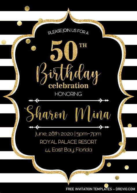 Black And Gold 50th Birthday Invitation Templates