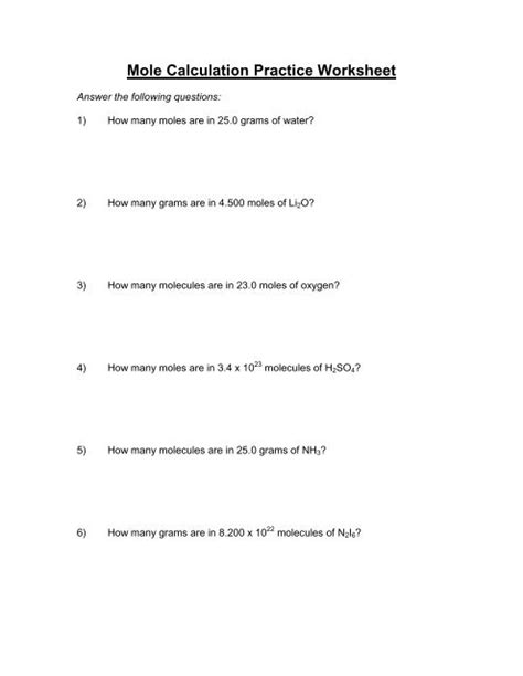 Moles To Molecules Conversion Worksheet With A Key | ubicaciondepersonas.cdmx.gob.mx