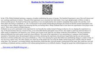 Realism In The Stanford Experiment | PPT