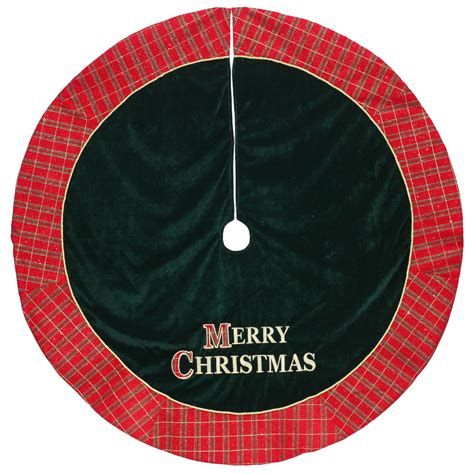 48" Red & Green 'MERRY CHRISTMAS' Plaid Christmas Tree Skirt ...