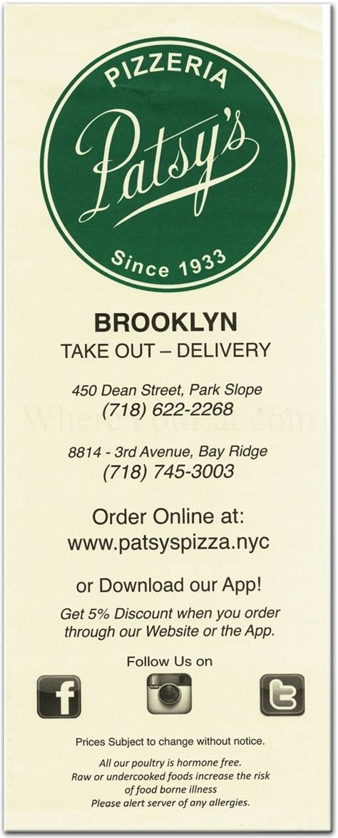 Patsy's Restaurant in Brooklyn / Official Menus & Photos