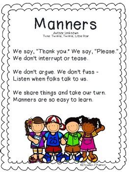 Manners - a Poem, Song, or Chant for your Little Learners | TPT