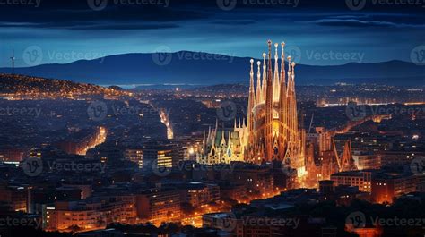 Night view of Sagrada Familia. Generative AI 32977333 Stock Photo at ...