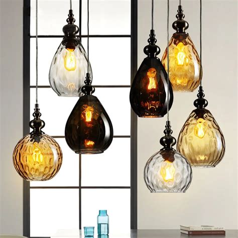 Glass Pendant Light Art Shades Water Drop Haing Lamp Ball Smoke Amber Clear Vintage Loft Lamps ...