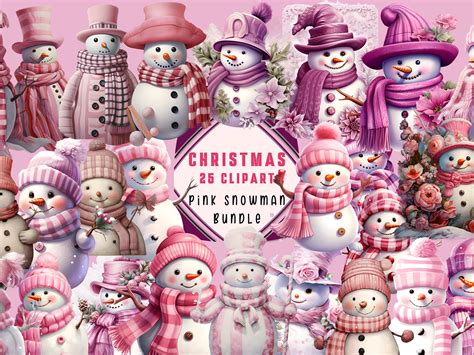 Pink Cute Christmas Snowman Clipart by Magic Craft on Dribbble