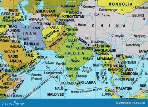 World Map of Asia and Country Borders, India, Pakistan, China in Close Up Focus Stock Image ...