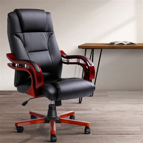 Artiss Executive Wooden Office Chair Wood Computer Chairs Leather Seat ...