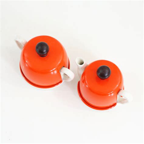 SOLD - Mid Century Modern Cream & Sugar Set with Orange Aluminum Cozie – Wise Apple Vintage