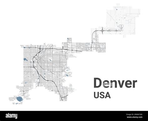 Denver map, American city. Municipal administrative area map with rivers and roads, parks and ...