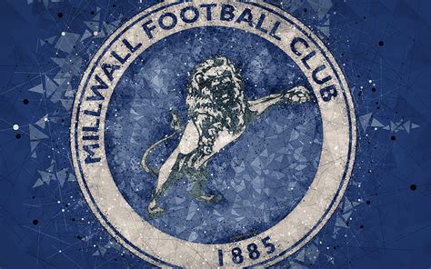 Millwall FC geometric art, logo, blue abstract background, English ...