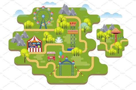 Cartoon amusement park map | People Illustrations ~ Creative Market