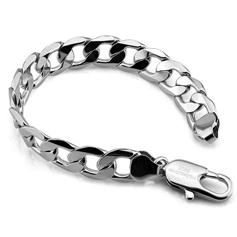 Men sterling silver bracelet 925 pure silver chain genuine solid silver bracelet men 9 inch and ...