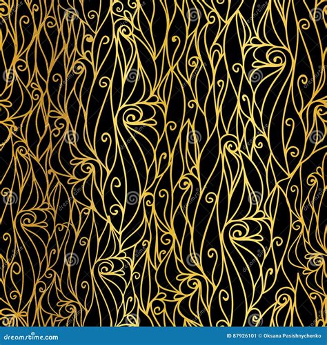 Vector Golden Black Abstract Scrolls Swirls Seamless Pattern Background. Great for Elegant Gold ...