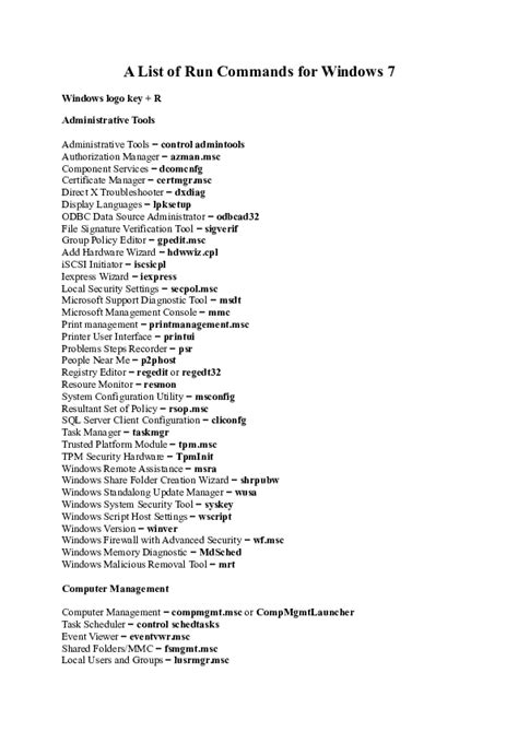 (DOC) A List of Run Commands for Windows 7 | Murat Demir - Academia.edu