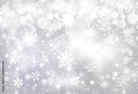 Christmas silver winter background, snow, white snowflakes, bokeh, gray ...