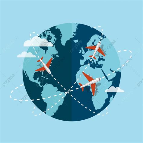 Traveling Around The World By Plane, World, Globe, Airline PNG and ...