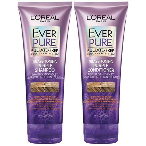 L'Oreal Paris EverPure Sulfate Free Brass Toning Purple Shampoo and Conditioner Kit for Blonde ...