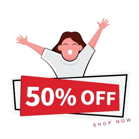 Happy Woman Behind 50 Percent Off Banner 1267161 Vector Art at Vecteezy