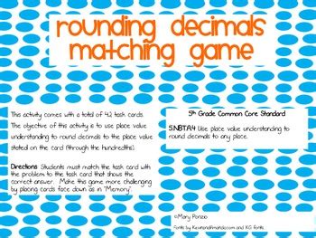 Rounding Decimals Game by Mary Kostka | Teachers Pay Teachers