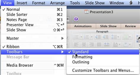 Standard Toolbar in PowerPoint 2011 for Mac