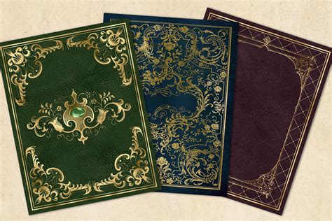 Ornate Gold Book Covers By Digital Curio | TheHungryJPEG