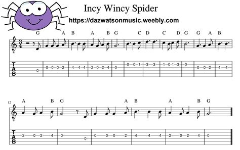 Incy Wincy Spider - Easy Children's Guitar Tab | Easy guitar tabs ...