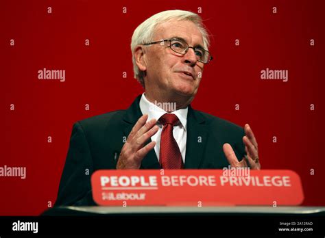 John McDonnell MP gives his speech at the Labour Party Conference Stock ...