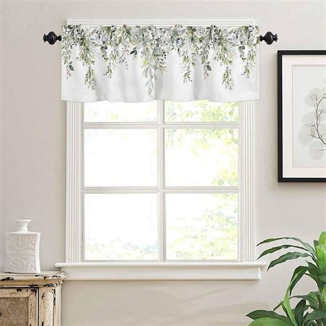 Sage Green Curtain Valance for Watercolor Eucalyptus Leaf Rod Pocket Valance Window Treatments ...