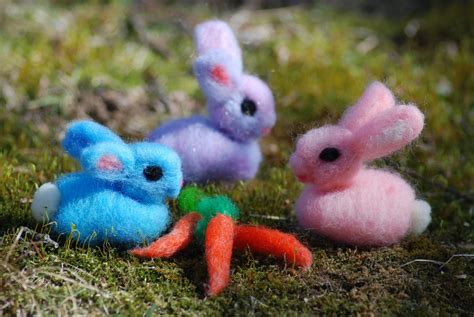 Easter Bunny Needle Felted Bunny Spring Colors With Carrot - Etsy