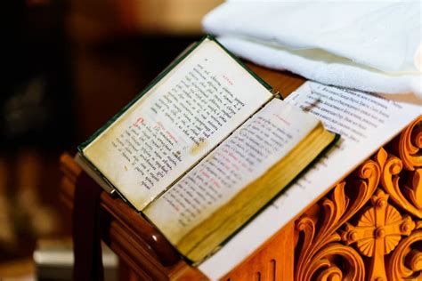 A Prayer Book in the Church during the Church Worship. Stock Image ...