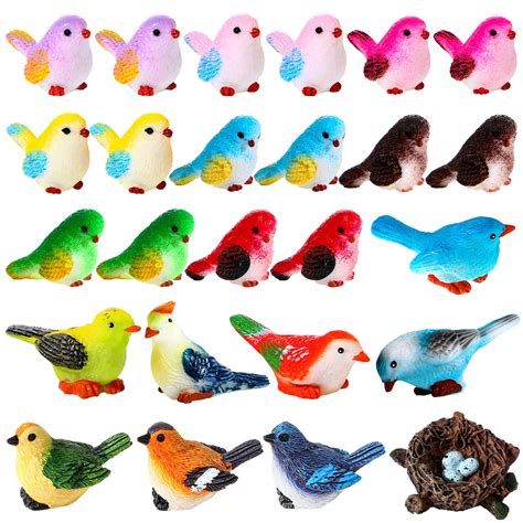 Buy 25 Pcs Miniature Bird Figurines Resin Mini Bird Figurines Dollhouse Tiny Birds Statue Toy ...