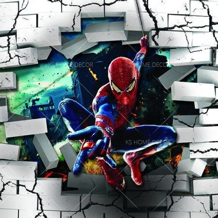 3D Spiderman Through Wall Character Mural 3D30006 – Customize Wallpaper Wall Sticker