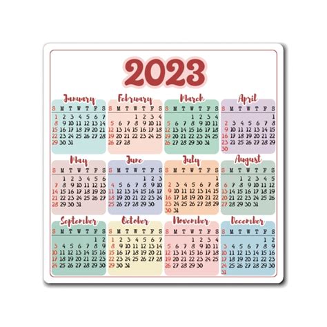 2023 Magnetic Fridge Calendar - Printable Calendar 2023